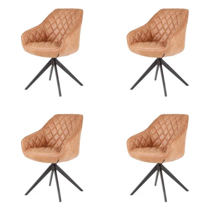 Eetkamerstoel - Collins - lederlook Soft cognac (4 stuks)