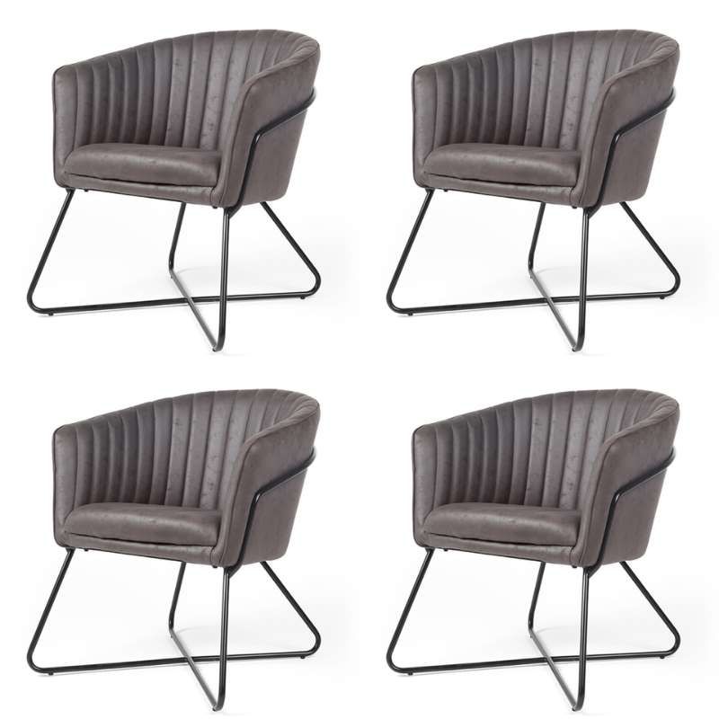 Eetkamerstoel - Nova - lederlook Soft antraciet (4 stuks)