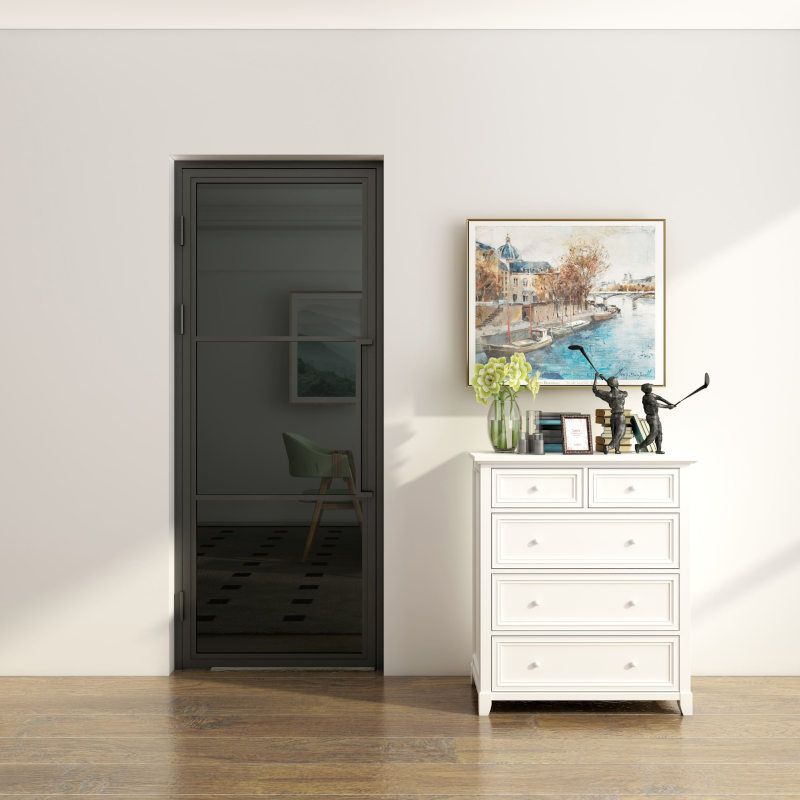 Stalen binnendeur met kozijn - Loft zwart Rookglas - Linksdraaiend - 83 x 211,5 cm