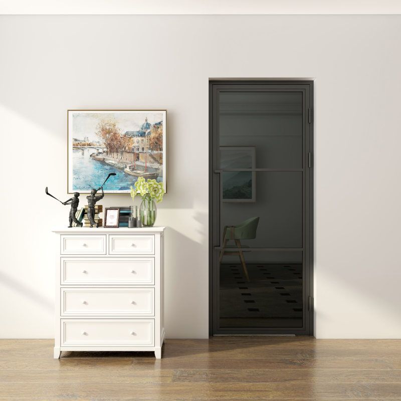 Stalen binnendeur met kozijn - Loft zwart Rookglas - Rechtsdraaiend - 83 x 211,5 cm