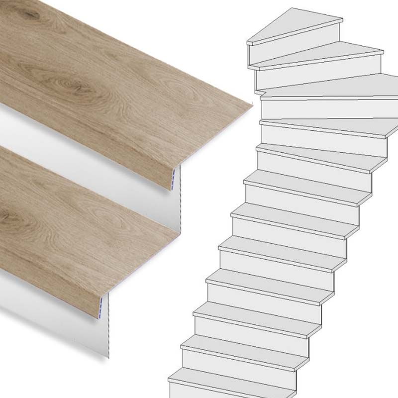 Traprenovatie set - 1 kwart draai - 14 treden SPC toplaag Natuur Eiken incl. witte stootborden