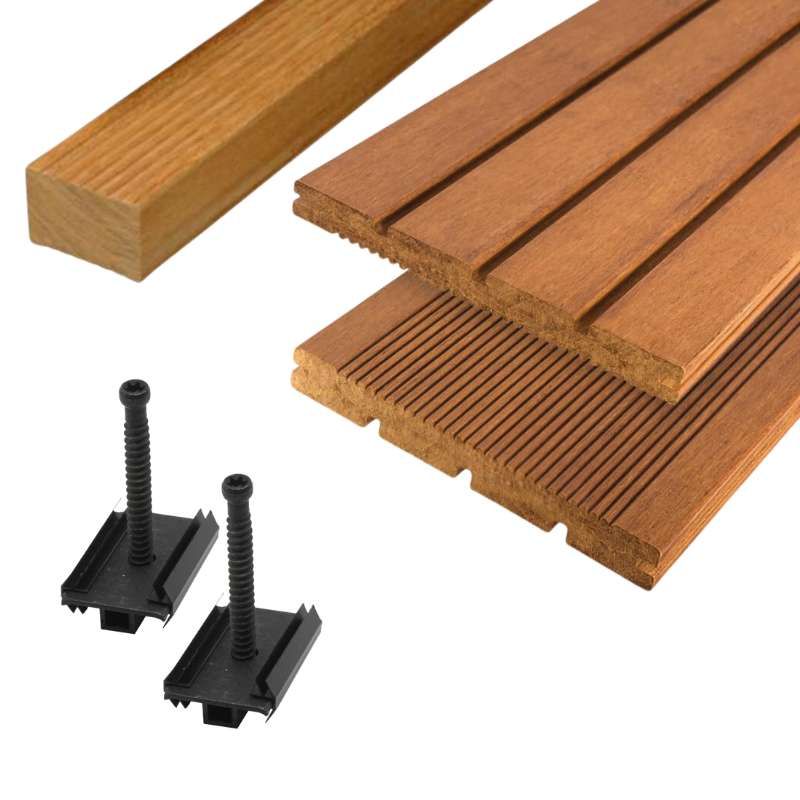 Vlonderplank totaalpakket bamboe 2,0 x 20,0 cm (2,50 mtr) groef/fijne ribbel