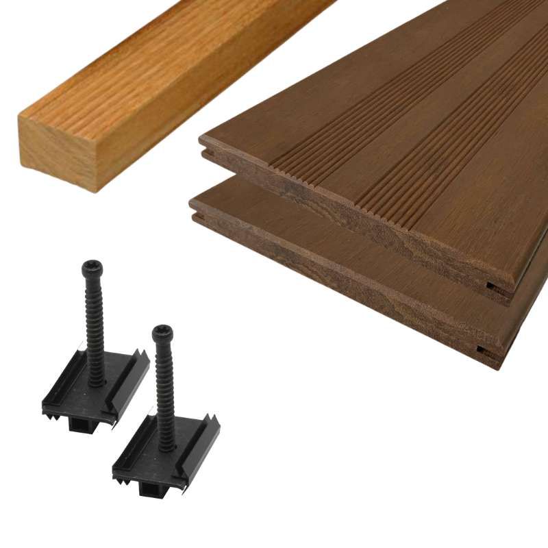 Vlonderplank totaalpakket bamboe Ipé 2,0 x 20,0 cm (2,20 mtr) vlak/semi-ribbel geolied