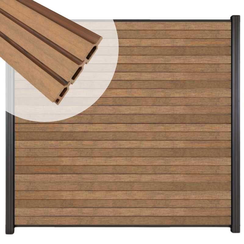 Zelfbouw schutting composiet Rhombus Triple bruin gevlamd - antraciet alu acc (180 x 180 cm)