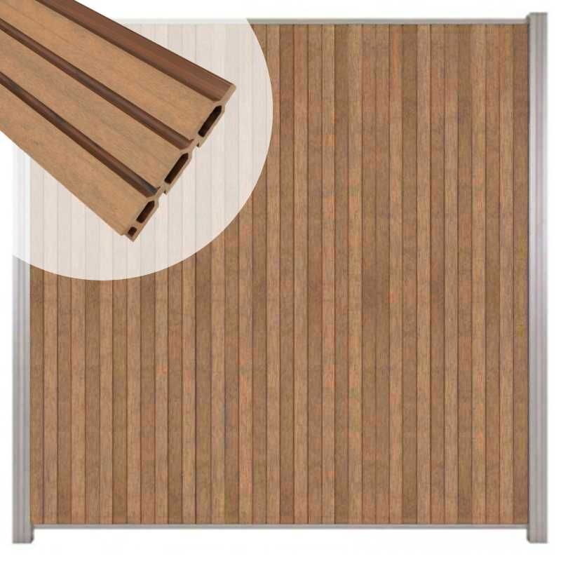 Zelfbouw schutting verticaal Rhombus Triple bruin gevlamd - blank alu accessoires (170 x 180 cm)