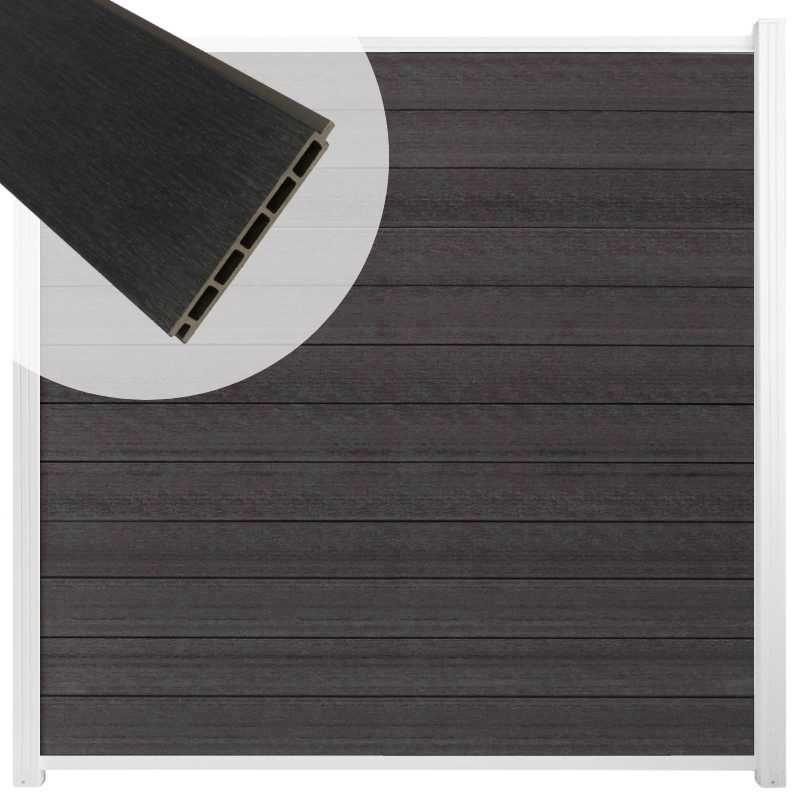 Schutting composiet co-extrusie Garda antraciet met wit aluminium kader (180 x 180 cm)
