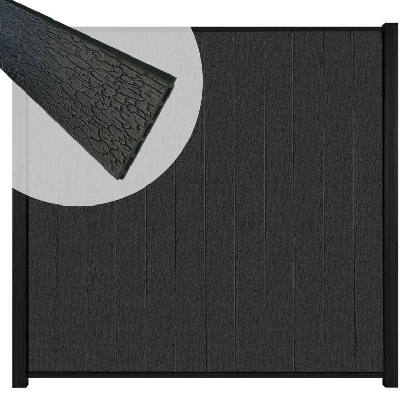 Schutting composiet Mix & Match Shou Sugi Ban verticaal met zwart alu accessoires (170 x 180 cm)