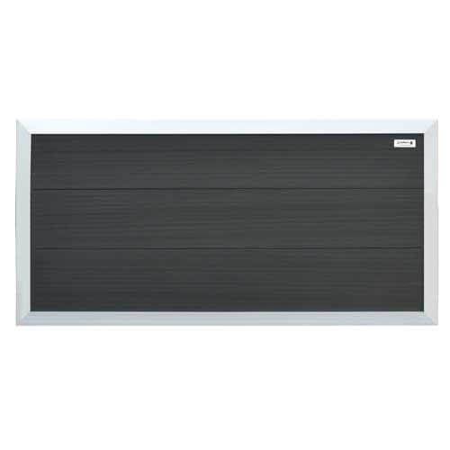 Schutting composiet laag Forte antraciet met blank aluminium kader (180 x 93 cm)