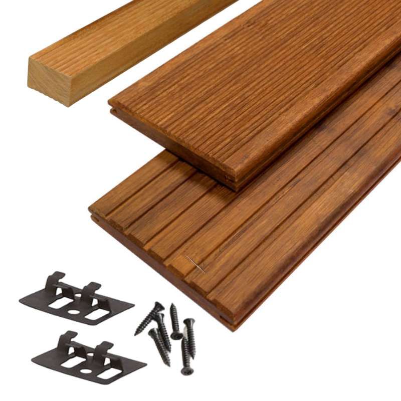 Vlonderplank totaalpakket bamboe Primus geolied coffee 2 x 14 cm groef/fijne ribbel (2,2 mtr)