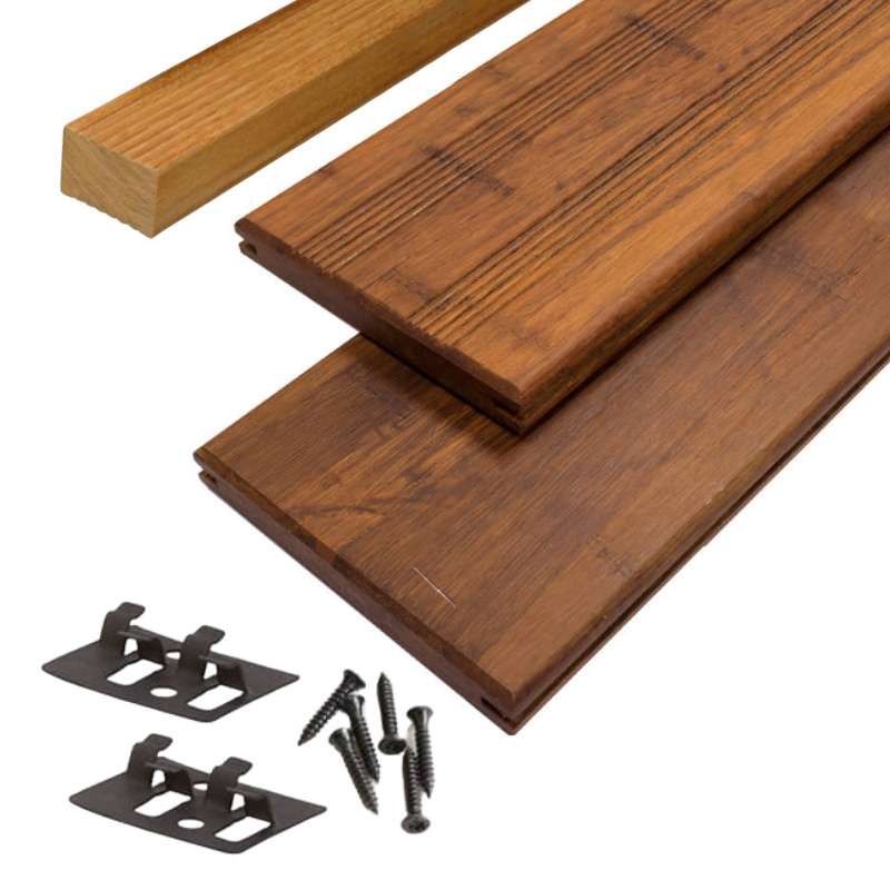 Vlonderplank totaalpakket bamboe Select geolied coffee 2,0 x 14 cm (2,20 mtr) Frans profiel/vlak