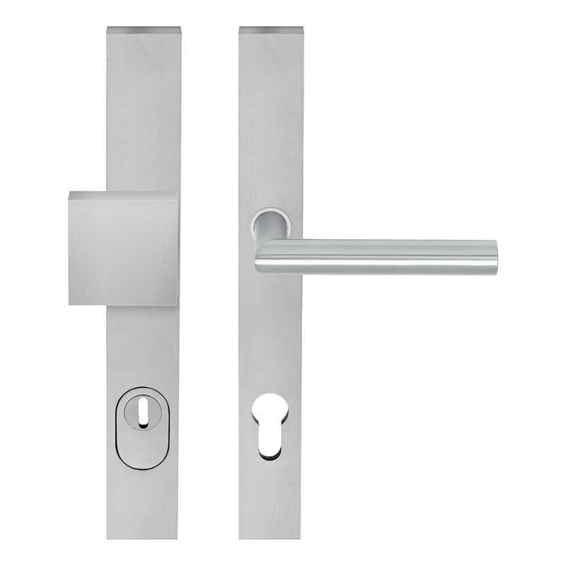 Veiligheidsset knop/kruk Forza - Claude I - Rechthoekig kerntrek - Mat RVS