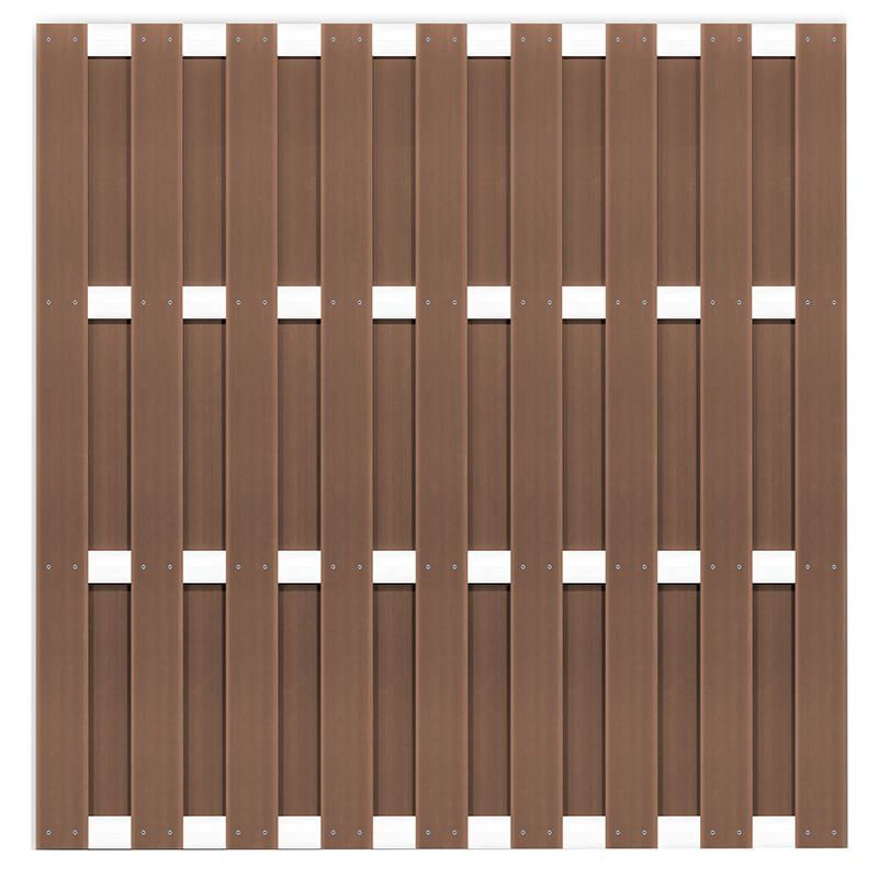 Schutting composiet Ibiza bruin met blank aluminium frame (180 x 180 cm)