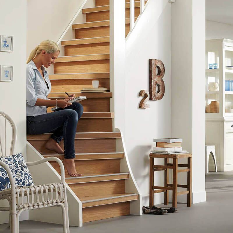 Complete traprenovatie (12 treden) - Vinyl zelfklevend - Blond eiken - Voor dichte trappen