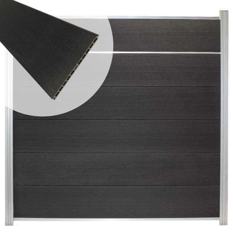 Schutting composiet co-extrusie Como antraciet met blank aluminium kader en sierlijst (180 x 180 cm)