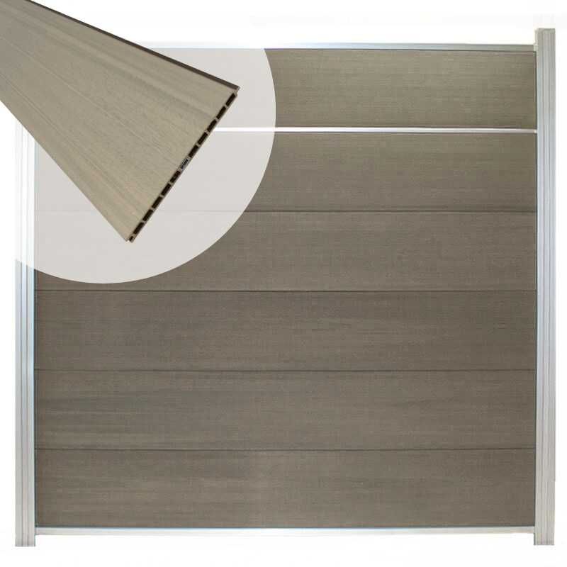 Schutting composiet co-extrusie Como vergrijsd bruin met blank alu kader en sierlijst (180 x 180 cm)