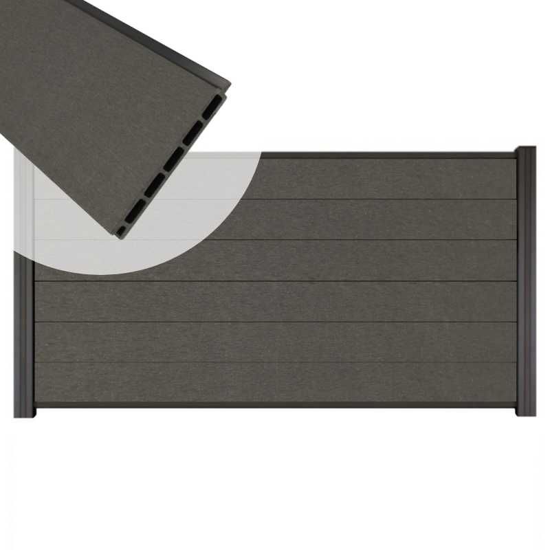 Zelfbouw schutting composiet Mix & Match antraciet - antraciet alu accessoires (180 x 90 cm)