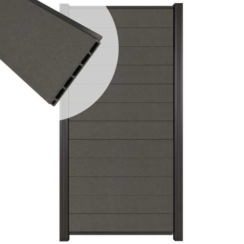 Zelfbouw schutting composiet Mix & Match antraciet - antraciet alu accessoires (90 x 180 cm)