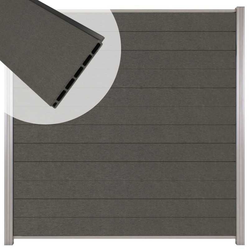 Zelfbouw schutting composiet Mix & Match antraciet - blank alu accessoires (180 x 180 cm)