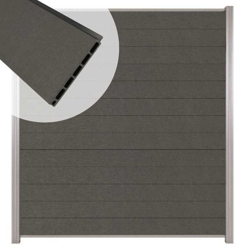 Zelfbouw schutting composiet Mix & Match antraciet - blank alu accessoires (180 x 200 cm)
