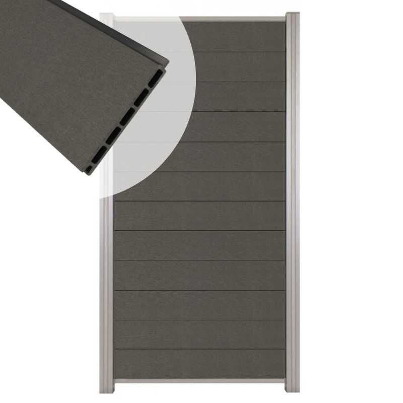 Zelfbouw schutting composiet Mix & Match antraciet - blank alu accessoires (90 x 180 cm)