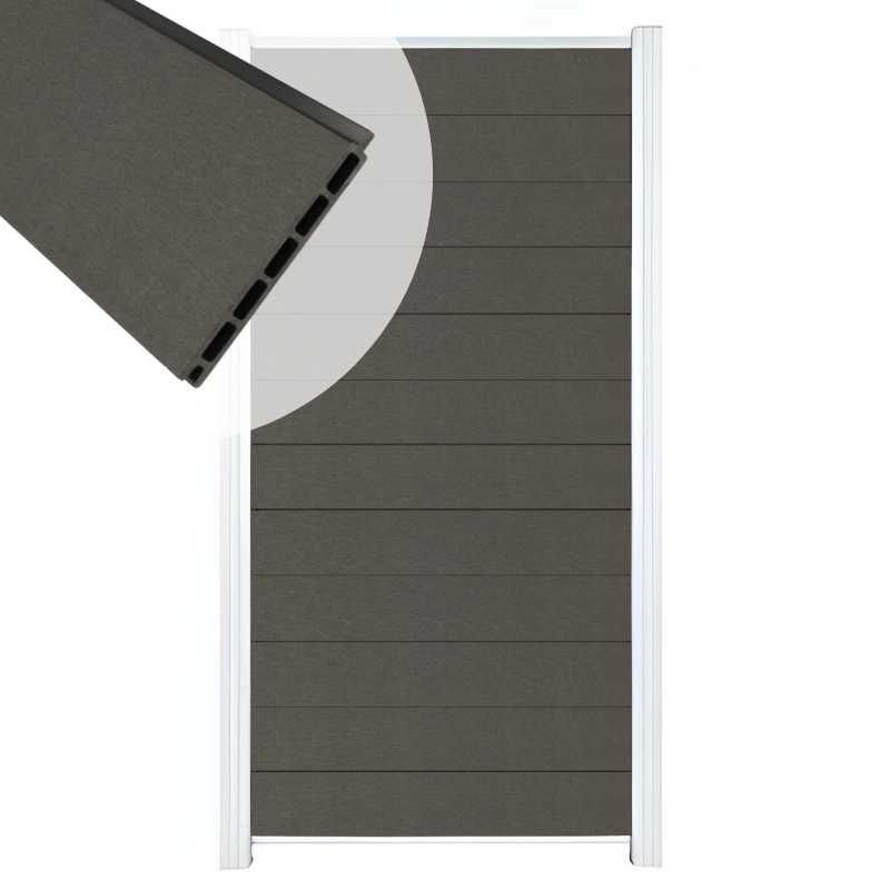 Zelfbouw schutting composiet Mix & Match antraciet - wit alu accessoires (90 x 180 cm)