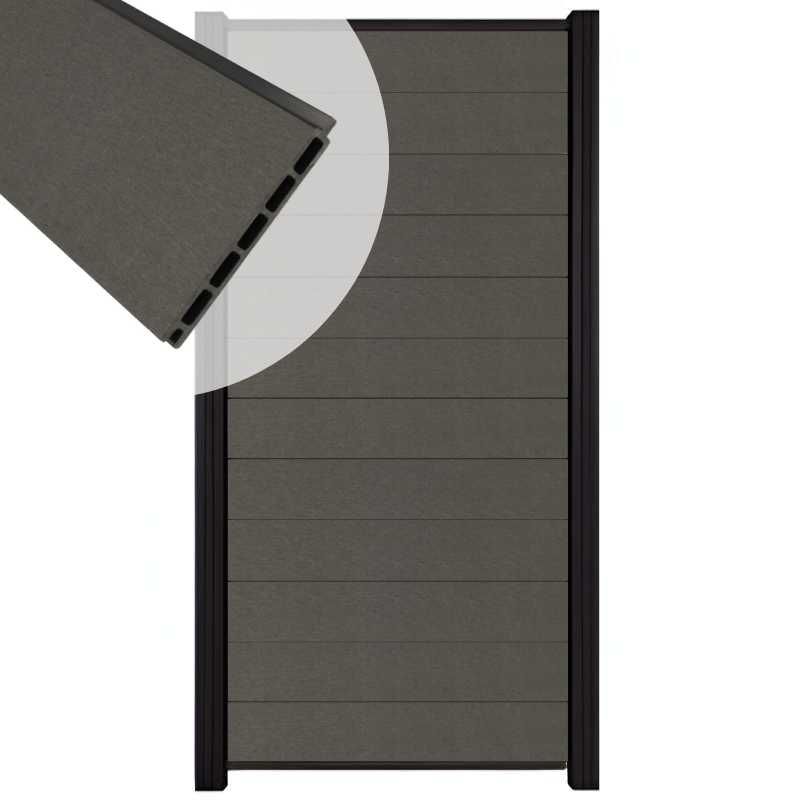 Zelfbouw schutting composiet Mix & Match antraciet - zwart alu accessoires (90 x 180 cm)