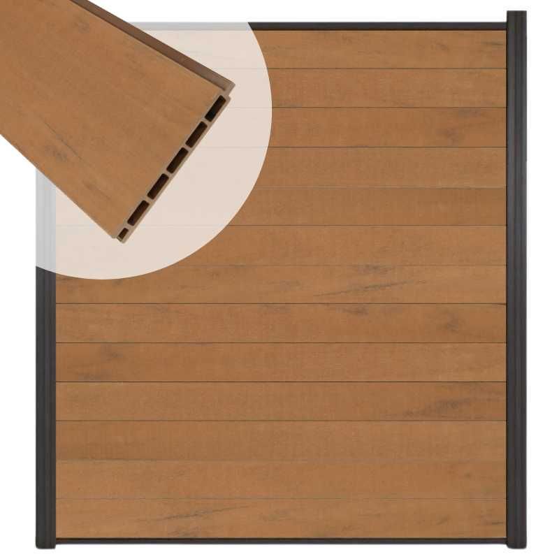 Zelfbouw schutting composiet Mix & Match bruinvlam - antraciet alu accessoires (180 x 200 cm)