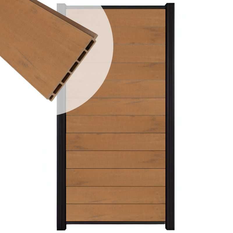 Zelfbouw schutting composiet Mix & Match bruinvlam - zwart accessoires (90 x 180 cm)