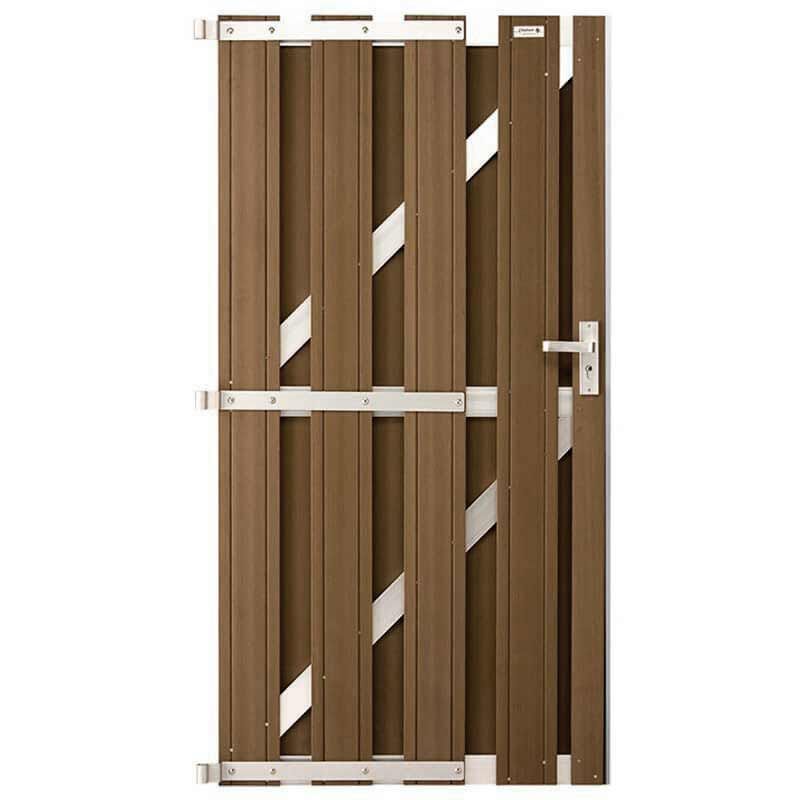 Tuindeur composiet Design Bruin met blank aluminium frame compleet (90 x 180 cm)