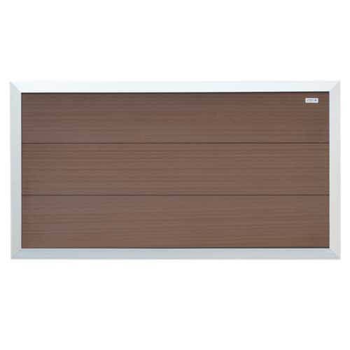 Schutting composiet laag Forte bruin met blank aluminium kader (180 x 93 cm)