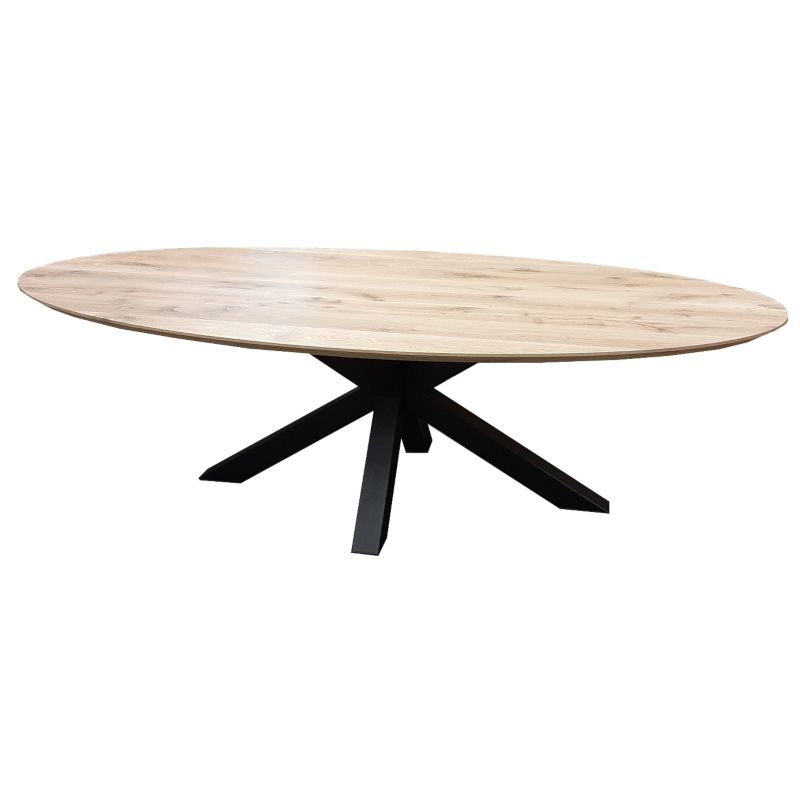 Eettafel ovaal eiken onbehandeld - 200 x 110 x 78 cm - Bladdikte 5,5 cm - Matrixpoot