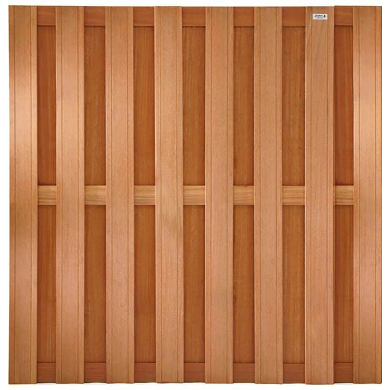 Schutting hardhout bankirai Timber recht 15L rvs (180 x 180 cm) v-groef schermdikte 3,9 cm