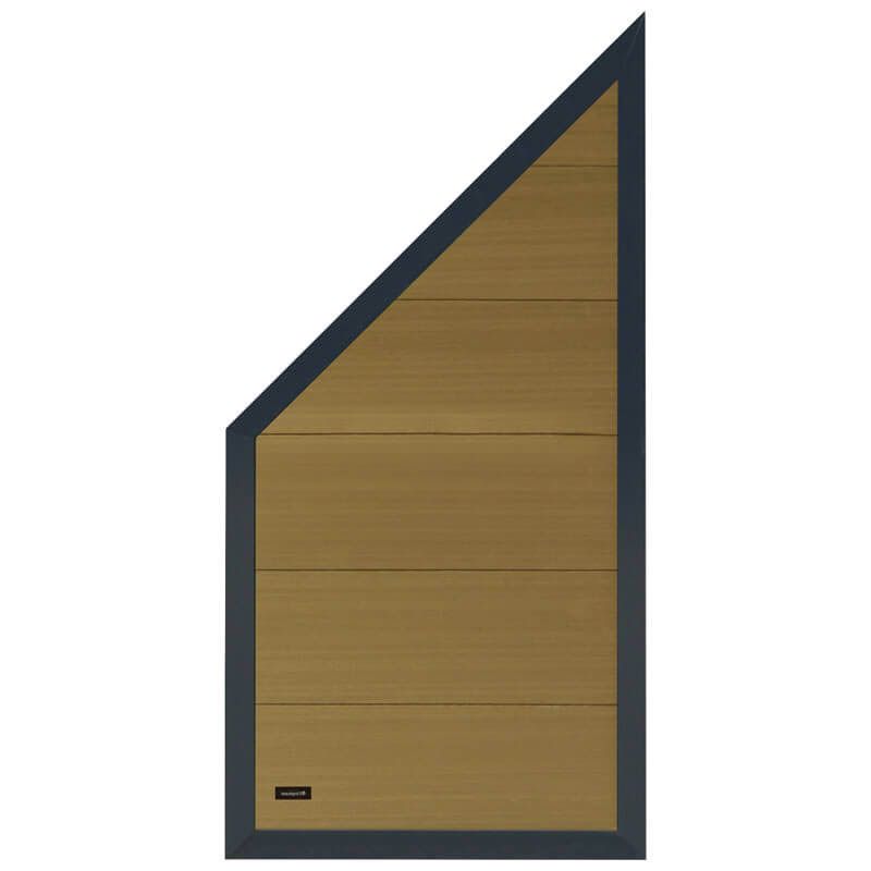 Schutting composiet schuin Forte teakkleur met antraciet aluminium kader (90 x 180/93 cm)
