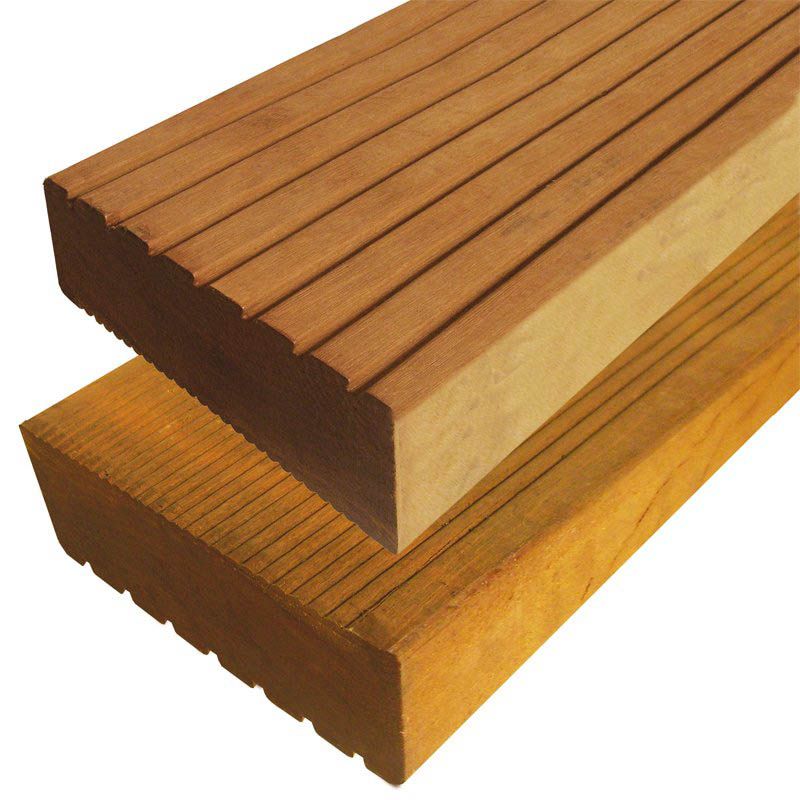 Trap en brug plank hardhout Bankirai 4,5 x 14,5 cm groef/ribbel