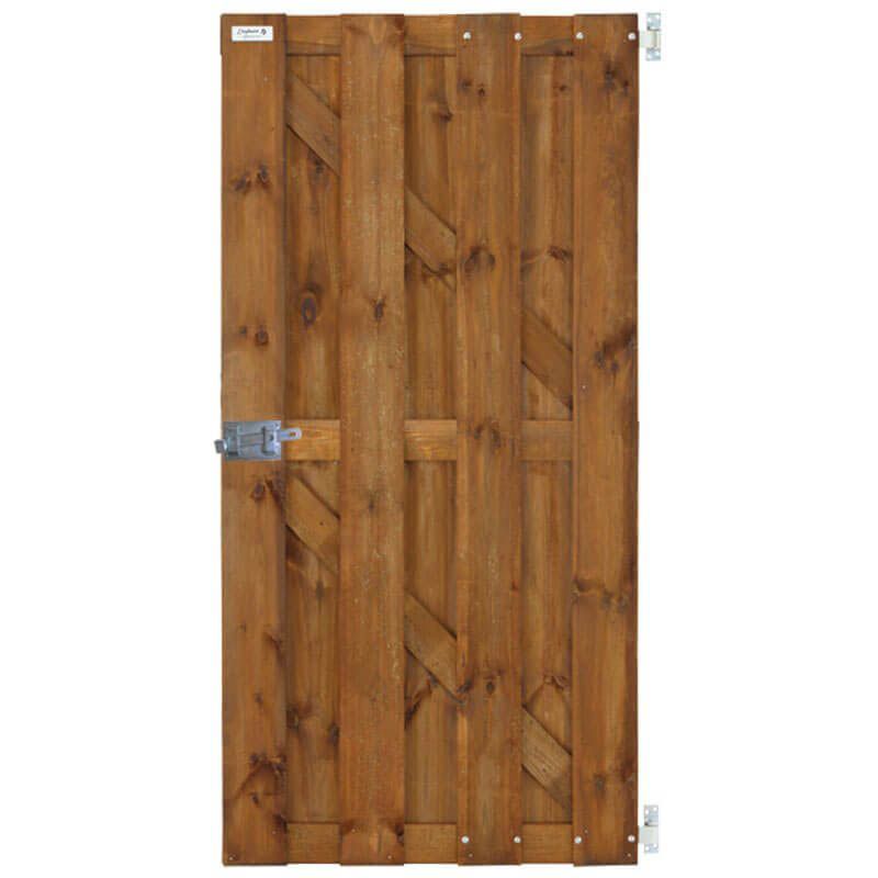 Tuindeur verduurzaamd grenen - XL Recht bruin (100 x 200 cm) dikte 4,7 cm incl. beslag