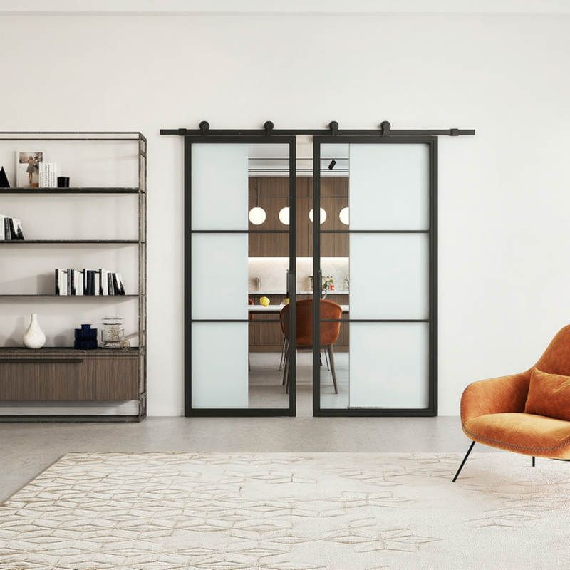 Ensuite deuren - Loft - 3 vaks helder glas - 215 x 200 cm