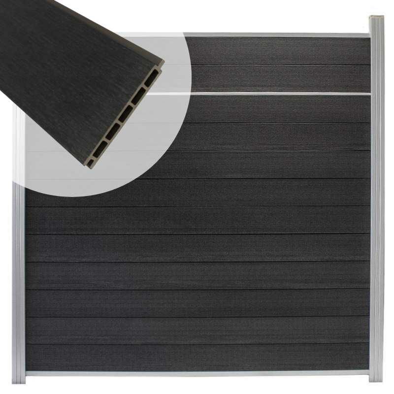 Schutting composiet co-extrusie Garda antraciet met blank alu kader en sierlijst (180 x 180 cm)