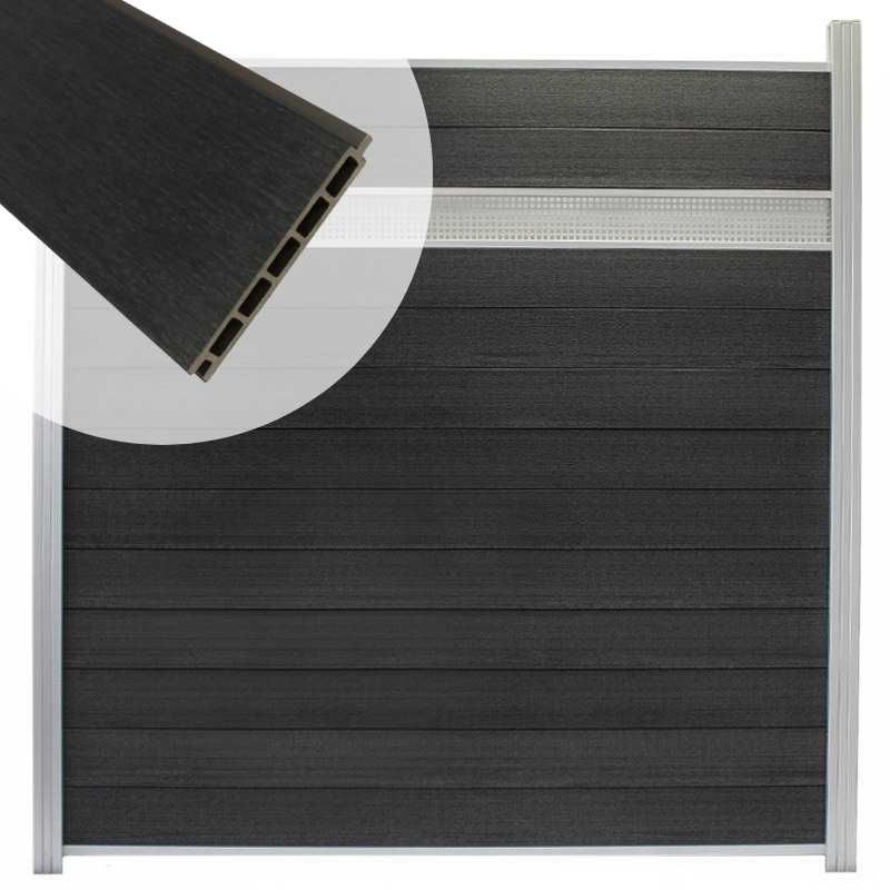 Schutting composiet co-extrusie Garda antraciet blank alu kader en deco lamel rooster (180x190cm)