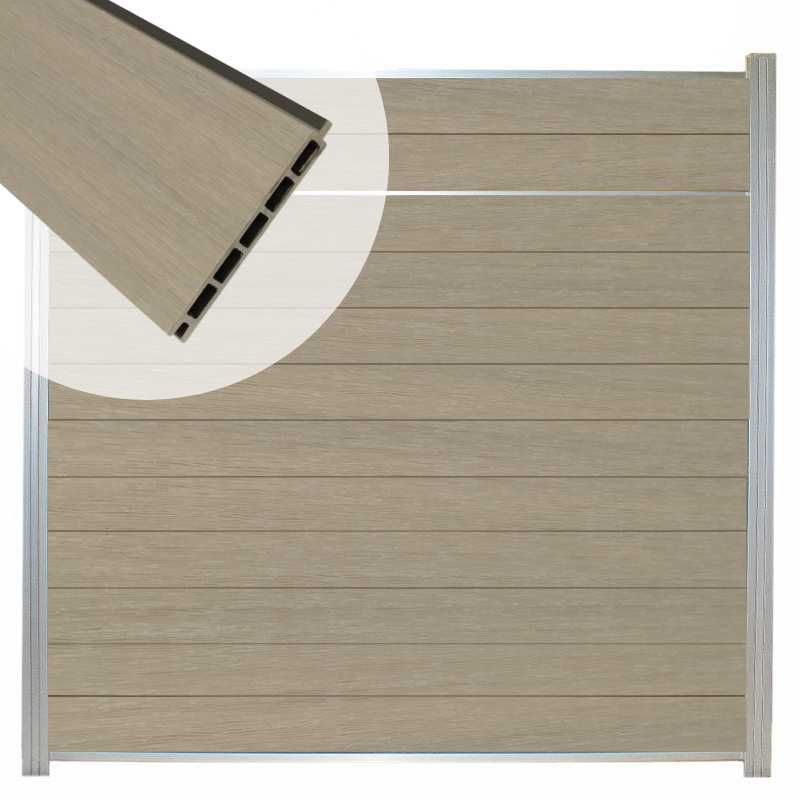 Schutting composiet co-extrusie Garda vergrijsd bruin blank alu kader sierlijst (180x180cm)