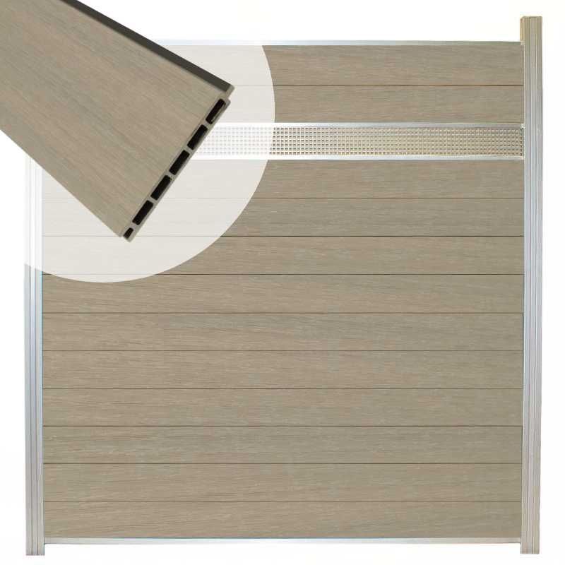 Schutting composiet co-extrusie Garda vergrijsd bruin blank alu kader deco lamel rooster (180x190cm)