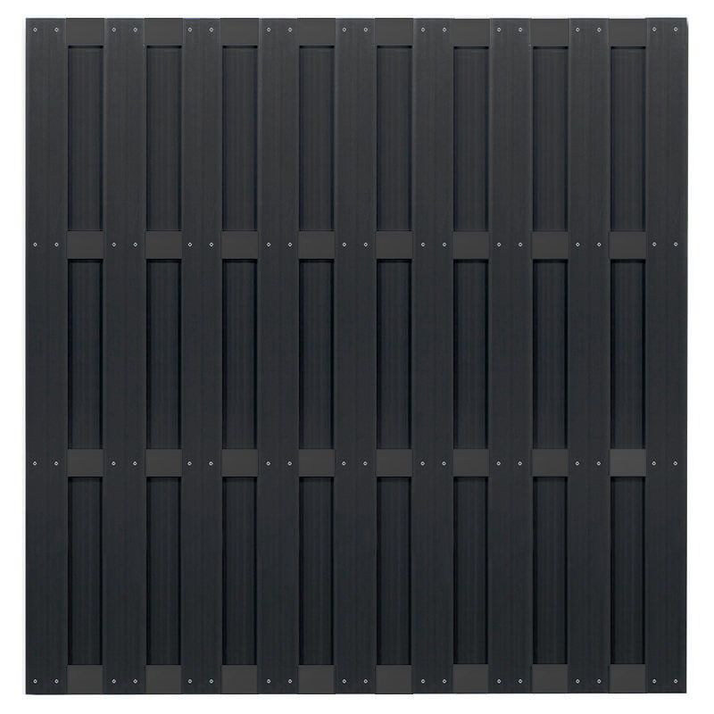 Zelfbouw schutting composiet Ibiza antraciet met antraciet alu accessoires (180 x 180 cm)