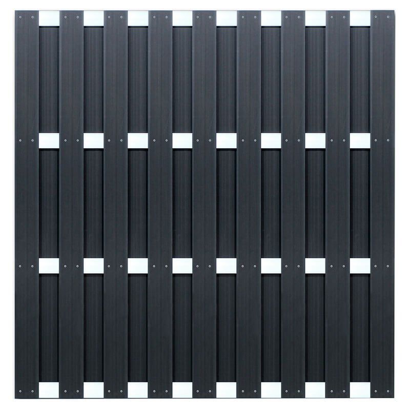 Zelfbouw schutting composiet Ibiza antraciet met blank alu accessoires (180 x 180 cm)
