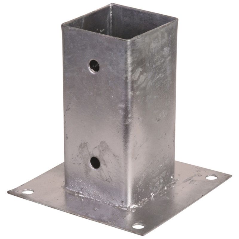 Paalhouder met voet verzinkt blank (9,2 x 9,2 x 15 cm)
