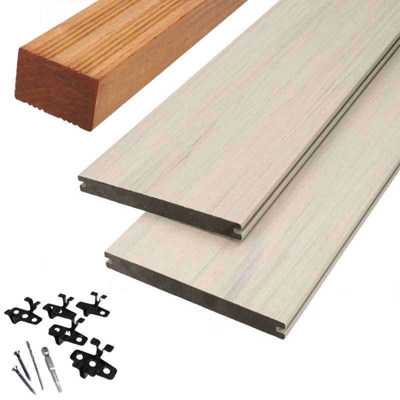 Vlonder totaalpakket composiet massief 2,3 x 19 cm (3 mtr) Sandy Beach vlak/houtnerf
