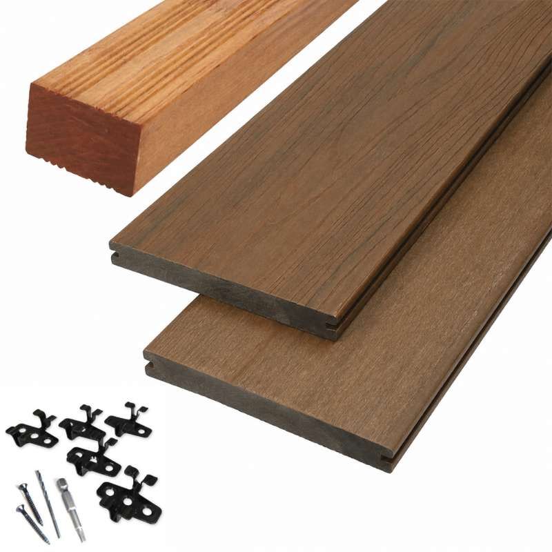 Vlonder totaalpakket composiet massief 2,3 x 19 cm (3 mtr) Forest Brown vlak/houtnerf
