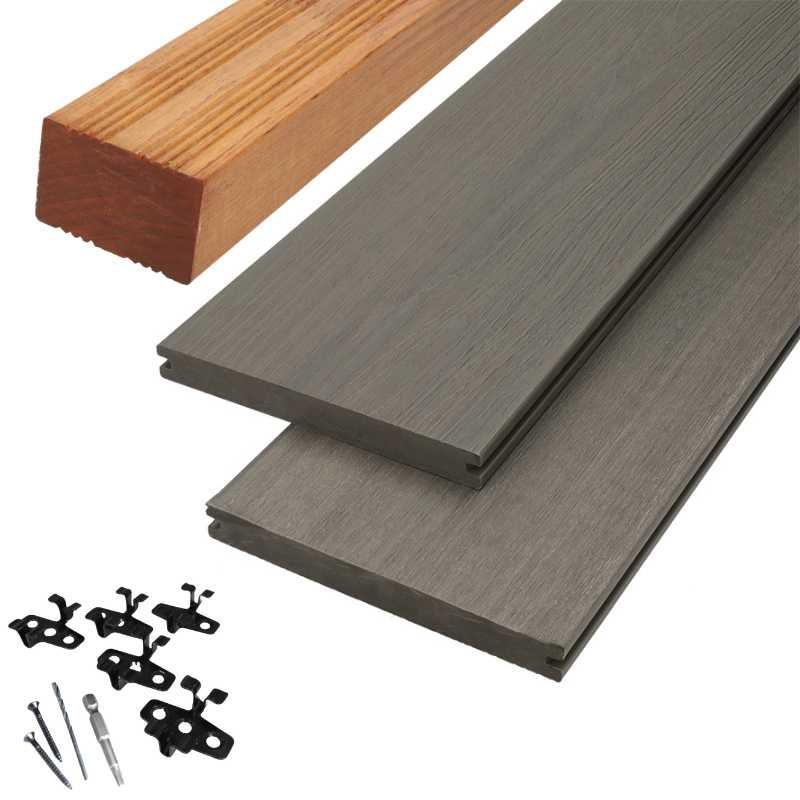 Vlonder totaalpakket composiet massief 2,3 x 19 cm (3 mtr) Slate Grey vlak/houtnerf