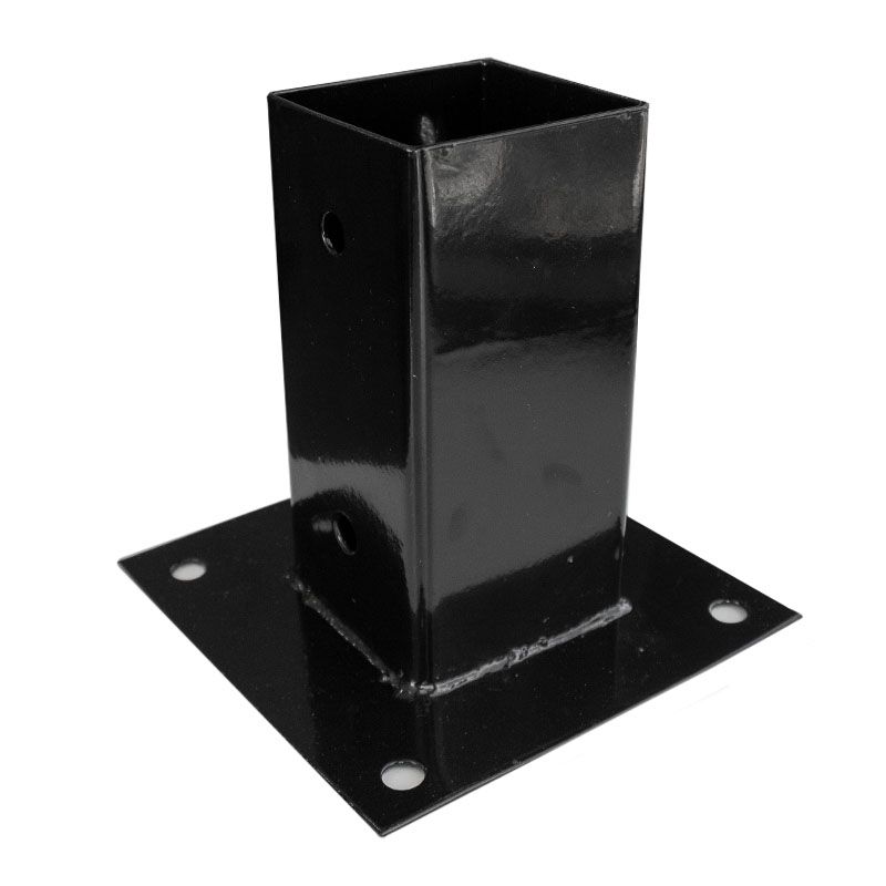 Paalhouder met voet verzinkt zwart gepoedercoat (7,1 x 7,1 x 15 cm)