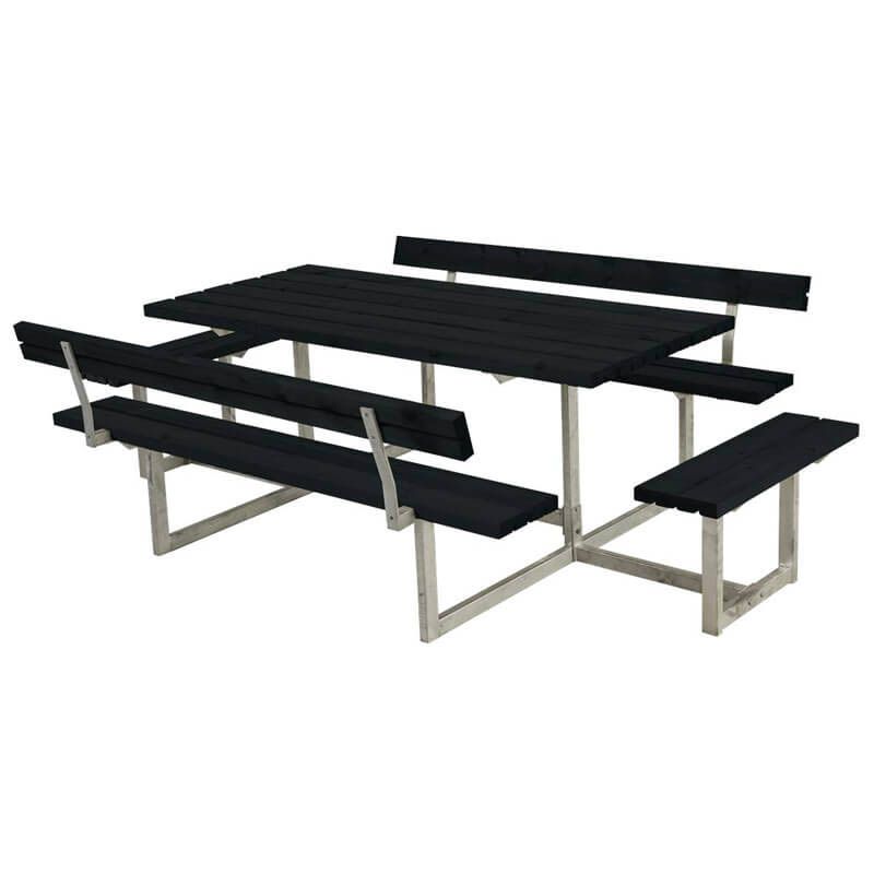 Picknicktafel vuren geimpregneerd - Basic - 4 banken 2 met rugleuning zwart - 184 x 260 x 73 cm