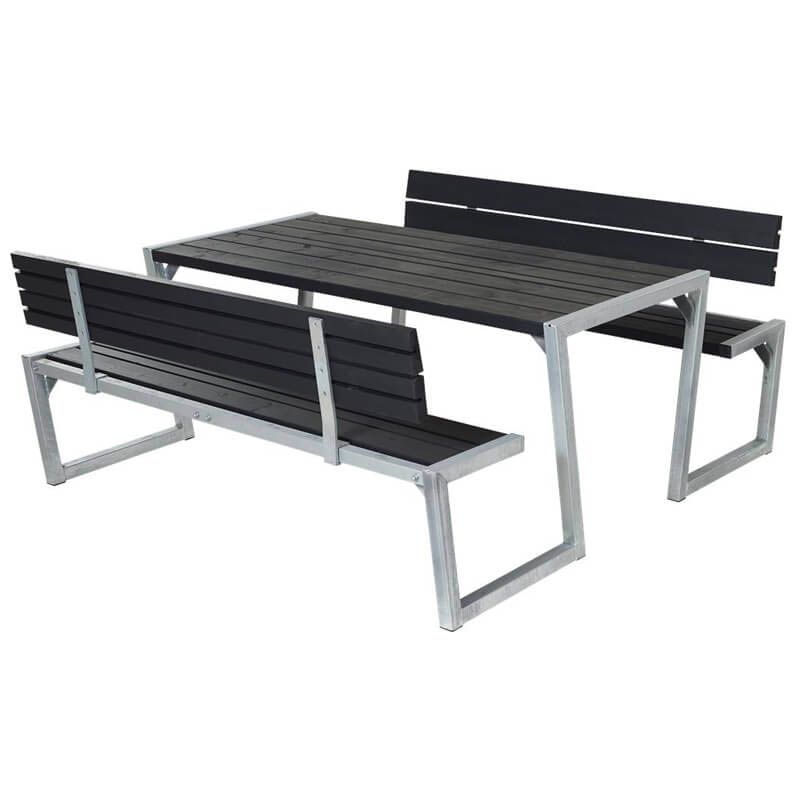 Picknicktafel vuren geimpregneerd - Zigma - 2 rugleuningen zwart - 190 x 176 x 73 cm