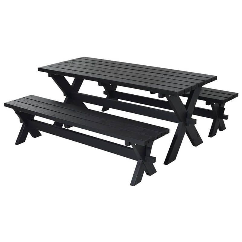 Picknicktafel vuren geimpregneerd - Nostalgi - zwart - 76 x 177 x 72 cm